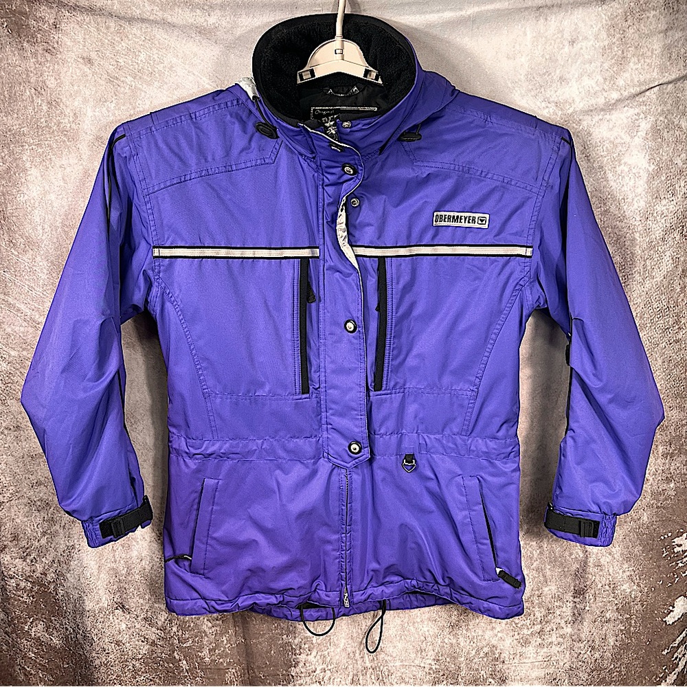 Obermyer Ski Jacket Womans Sz 14 Purple Black Full Zip Insulated Outdoor Hooded